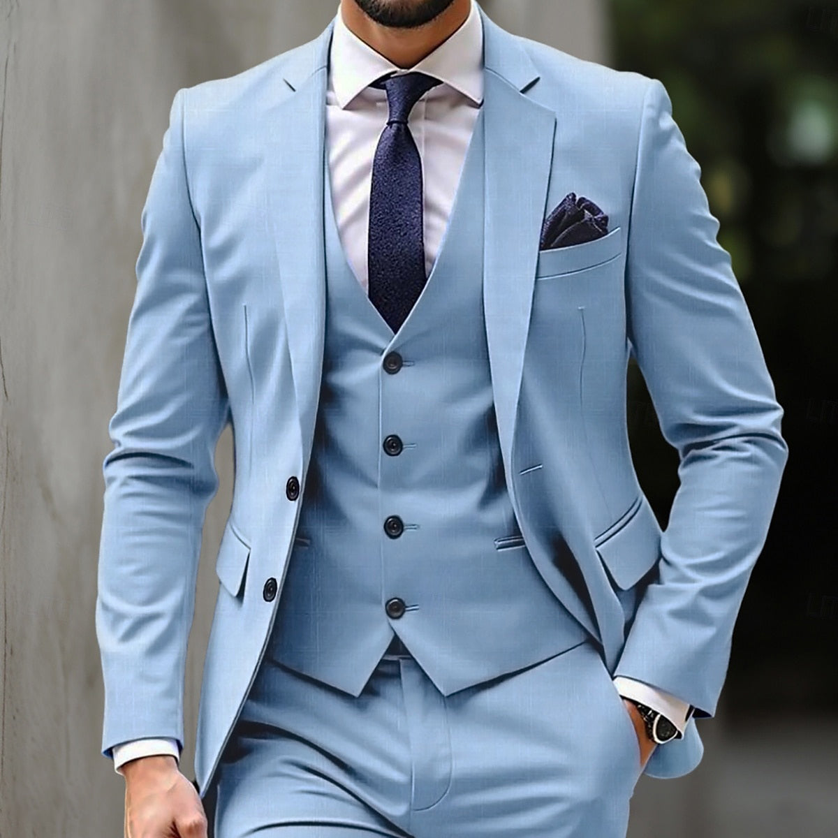 Men's Sky Blue Three-Piece Single-Breasted Two-Button Formal Wedding Suit-BMbridal