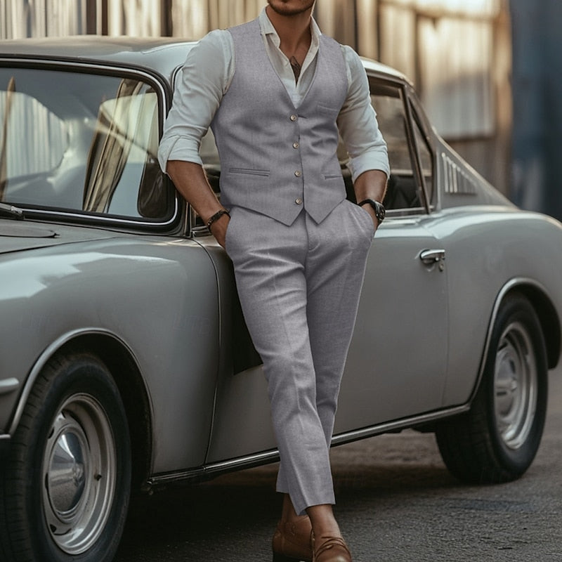 Men's Sky Blue Standard Fit Two-Button Single-Breasted Wedding Suit Set-BMbridal