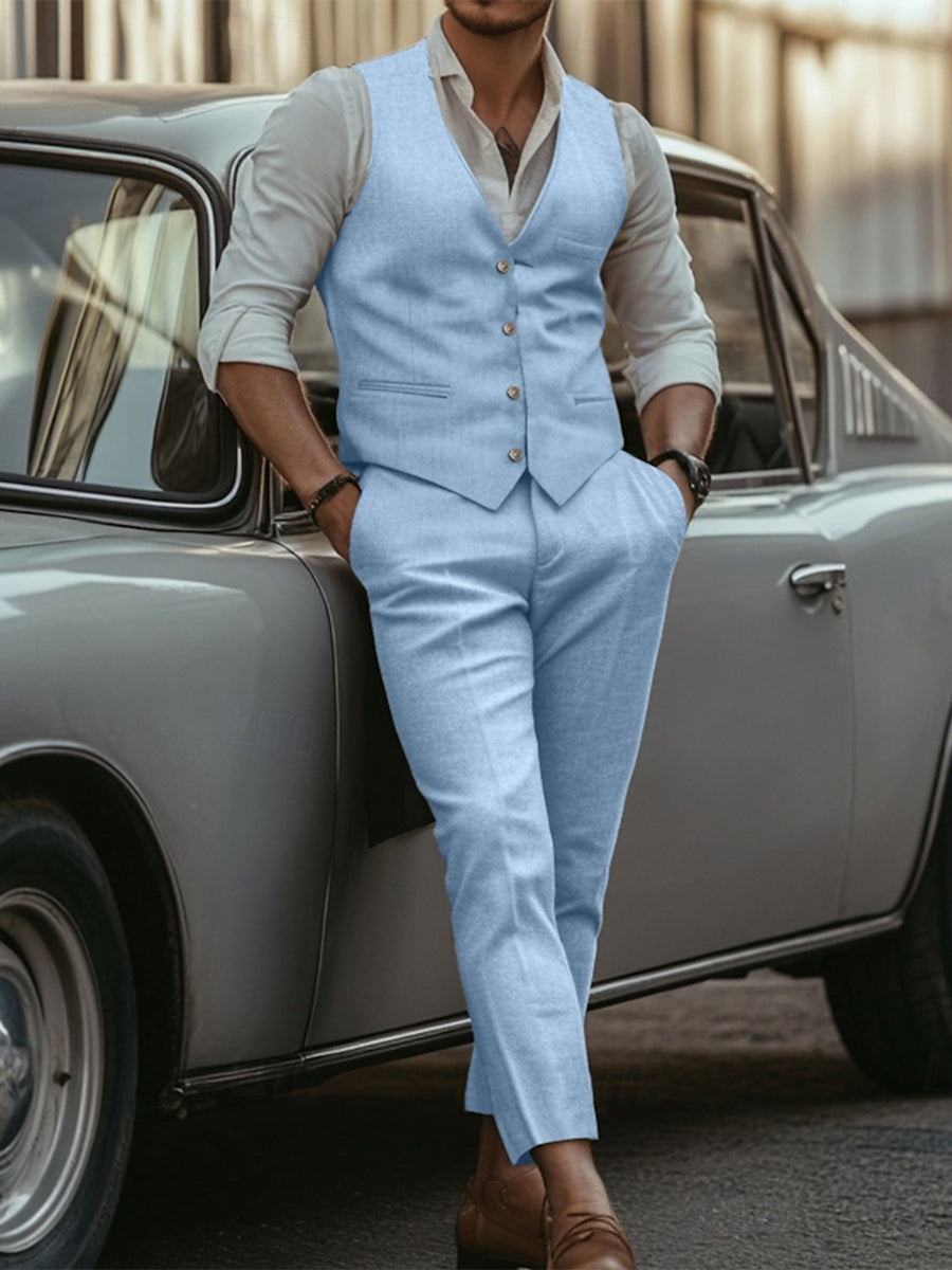 Men's Sky Blue Standard Fit Two-Button Single-Breasted Wedding Suit Set-BMbridal