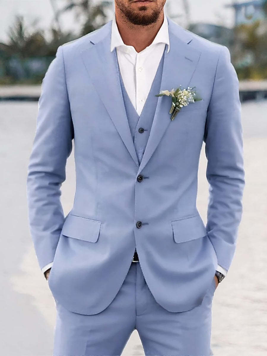 Tailored Fit Sky Blue Men's Two-Button Single Breasted 3-Piece Casual Business Suit-BMbridal