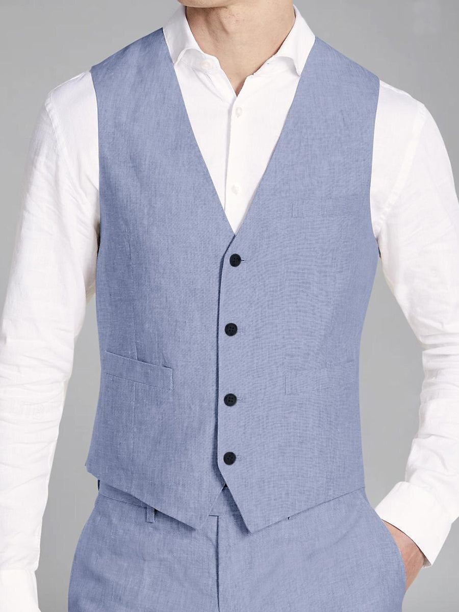 Tailored Fit Sky Blue Men's Two-Button Single Breasted 3-Piece Casual Business Suit-BMbridal