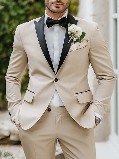 Single-Breasted One-Button Beige Men's Suit For Casual Business Wear-BMbridal