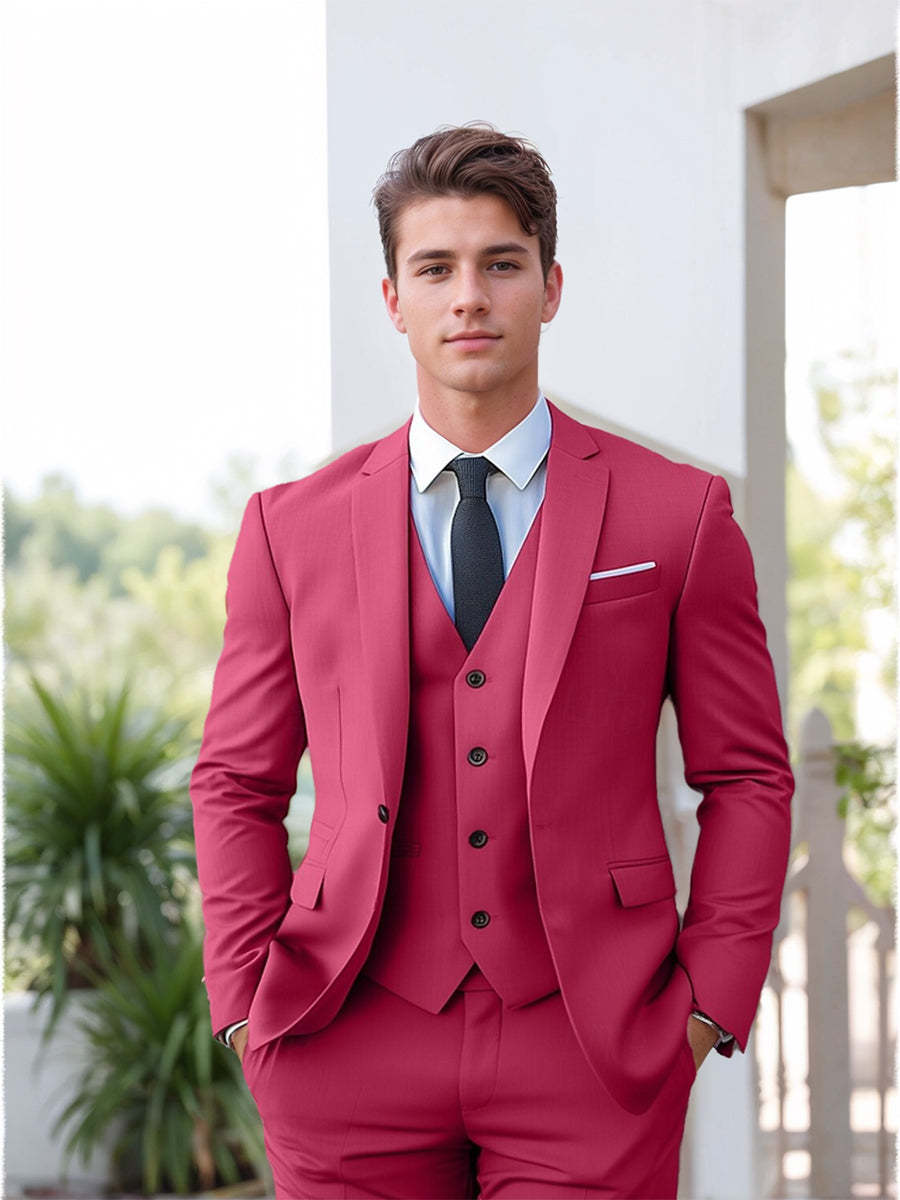 Men's Fuchsia Single-Breasted Two-Button Solid Color Suit For Beach Weddings And Prom Parties-BMbridal