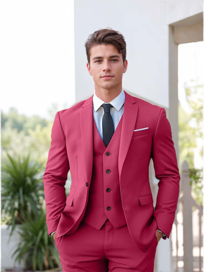 Men's Fuchsia Single-Breasted Two-Button Solid Color Suit For Beach Weddings And Prom Parties-BMbridal