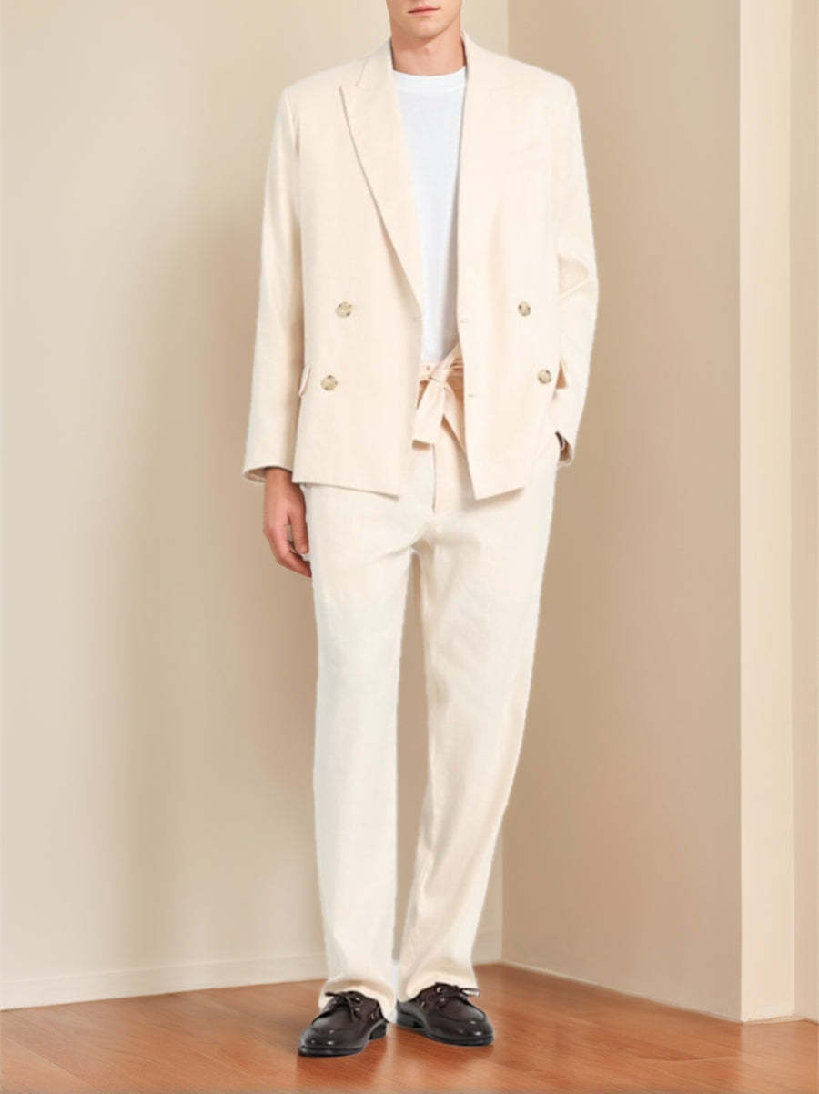 Single-Breasted Men's Cream Suit With Peaked Lapel Four Buttons And Pockets For Business Or Casual Wear-BMbridal