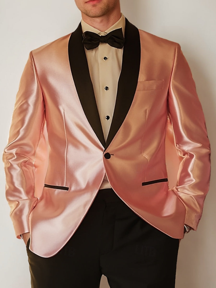 Single-Breasted One-Button Shawl Lapel Suit For Men In Pink And Black-BMbridal