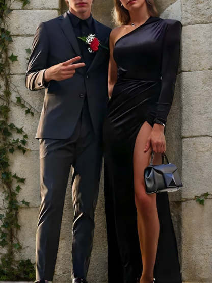 Black Two-Button Single-Breasted Notched Lapel Suit For Men's Wedding And Prom-BMbridal