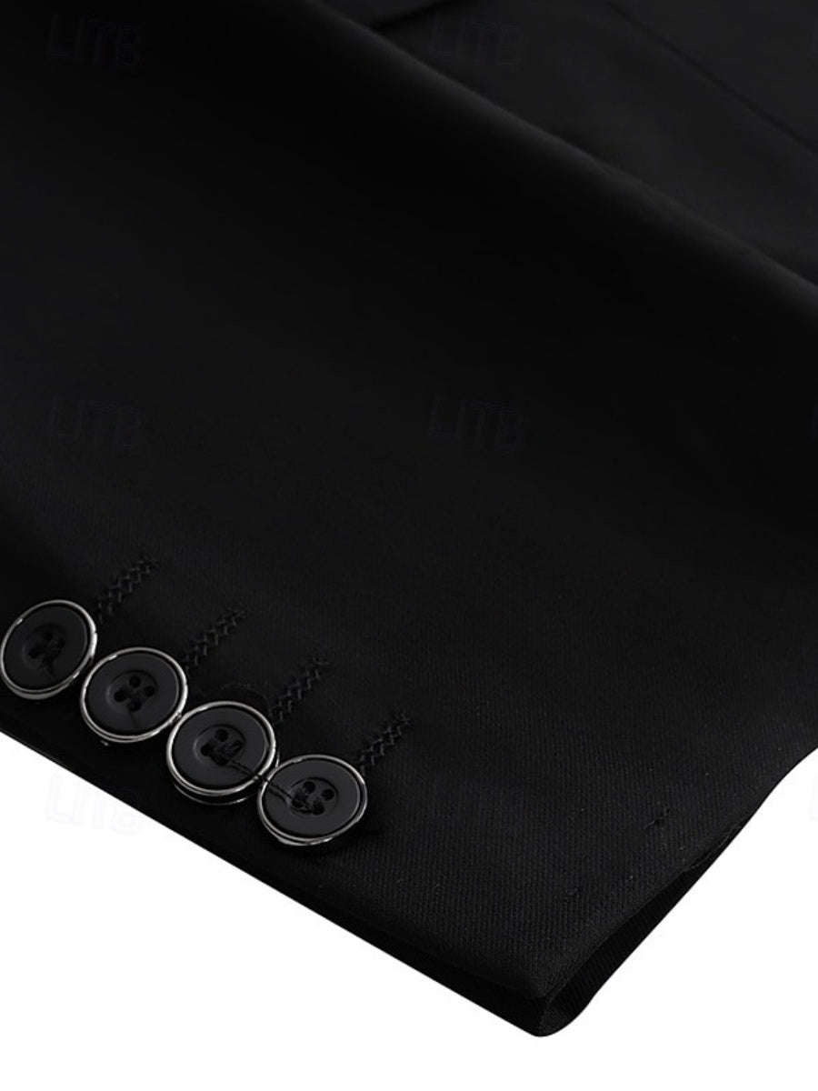 Black Two-Button Single-Breasted Notched Lapel Suit For Men's Wedding And Prom-BMbridal