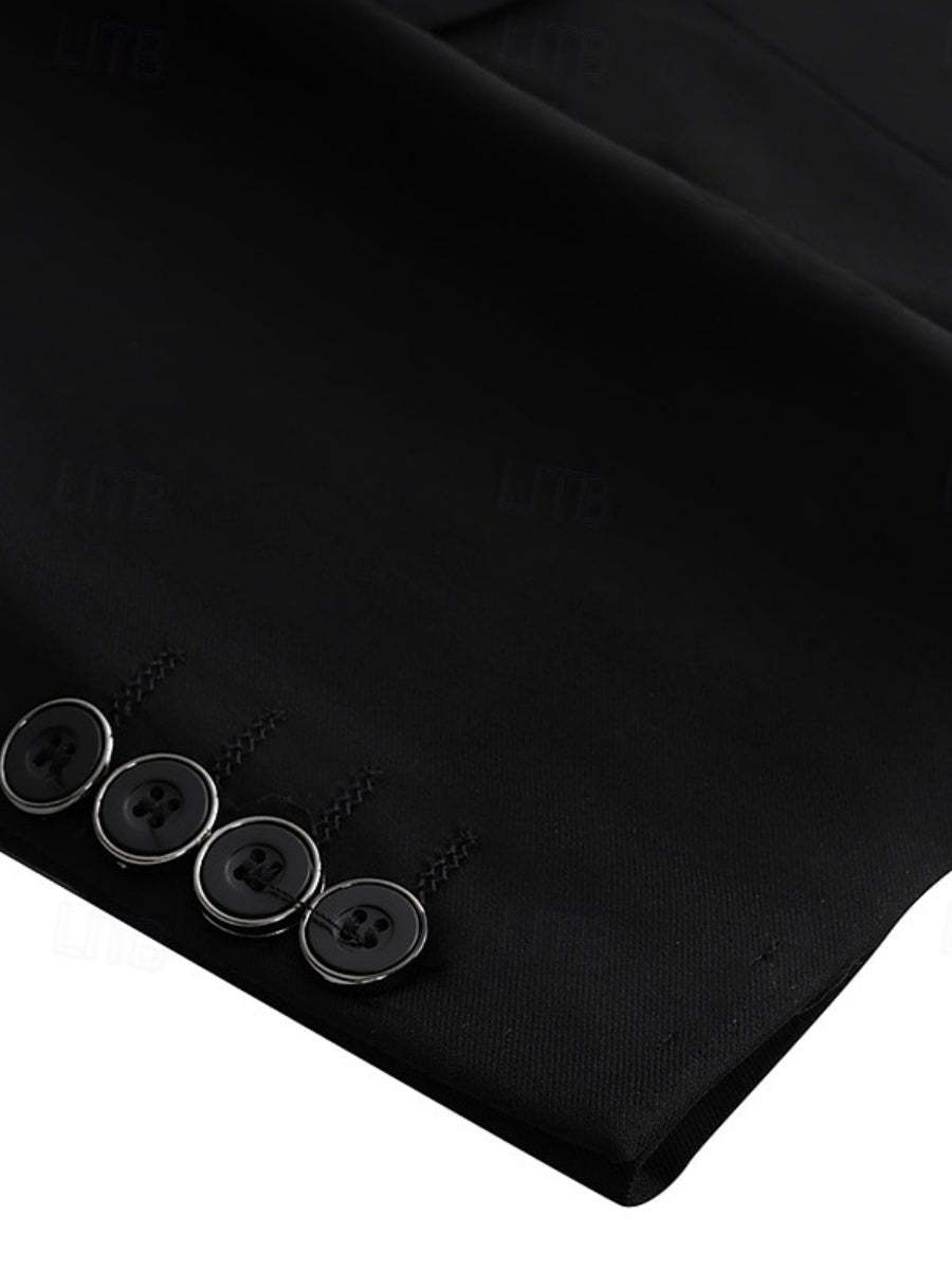 Black Two-Button Single-Breasted Notched Lapel Suit For Men's Wedding And Prom-BMbridal
