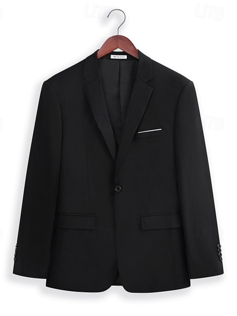 Black Two-Button Single-Breasted Notched Lapel Suit For Men's Wedding And Prom-BMbridal