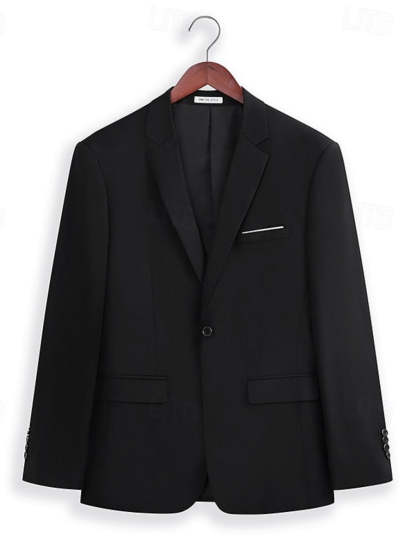 Black Two-Button Single-Breasted Notched Lapel Suit For Men's Wedding And Prom-BMbridal