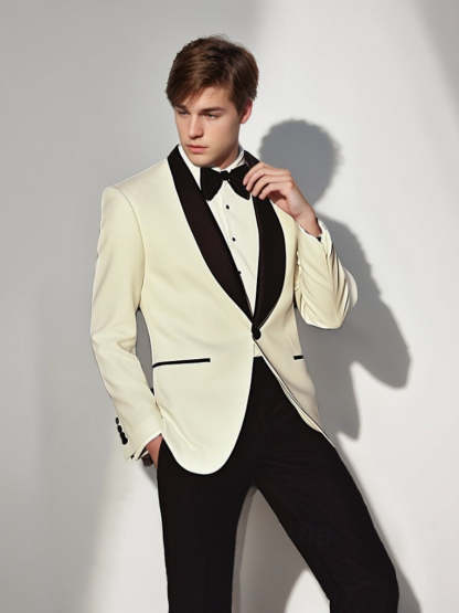 Single-Breasted Black And White Prom Suit With Shawl Lapel And One Button-BMbridal