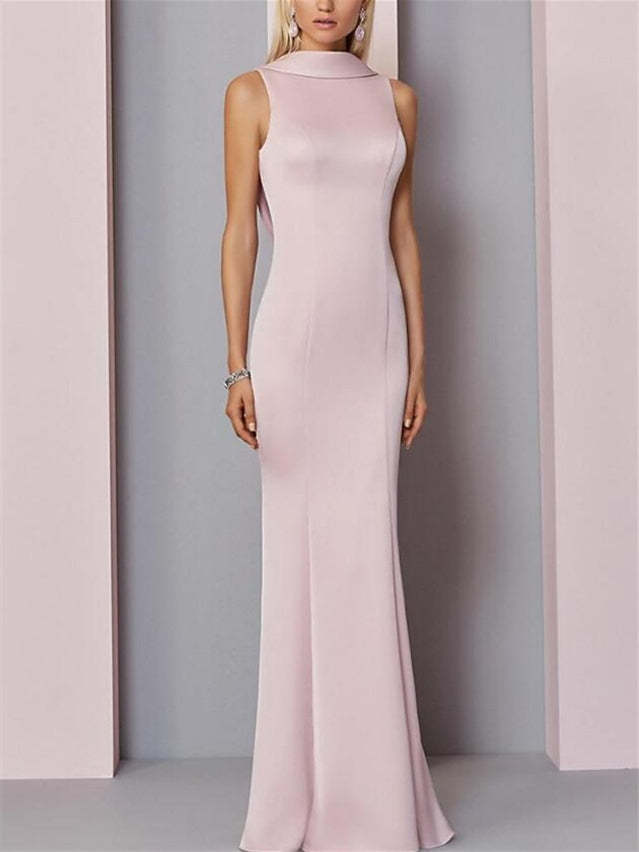 High Neck Floor-Length Pleated Sleeveless Evening Gown-BMbridal
