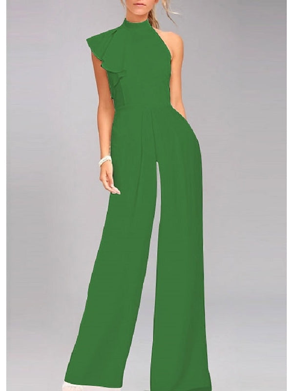 One-Shoulder Ruffled Jumpsuit for Prom in Empire Style