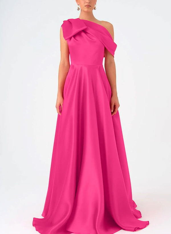 Satin One-Shoulder A-Line Prom Dress with Bow(s) for the Mother of the Bride-BMbridal