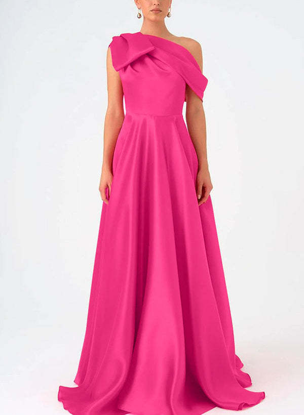 Satin One-Shoulder A-Line Prom Dress with Bow(s) for the Mother of the Bride-BMbridal