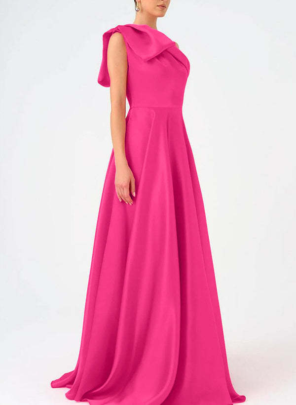 Satin One-Shoulder A-Line Prom Dress with Bow(s) for the Mother of the Bride-BMbridal