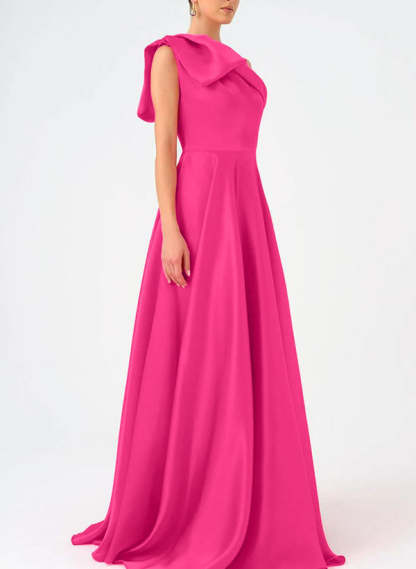 Satin One-Shoulder A-Line Prom Dress with Bow(s) for the Mother of the Bride-BMbridal