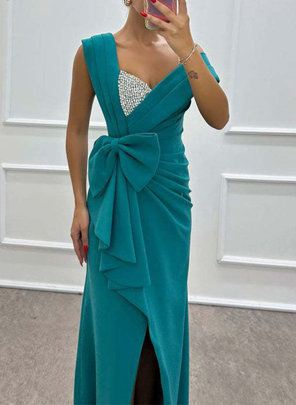 Sleeveless Satin Mother of the Bride Dress with Elastic Bow(s) and Sheath/Column Silhouette-BMbridal