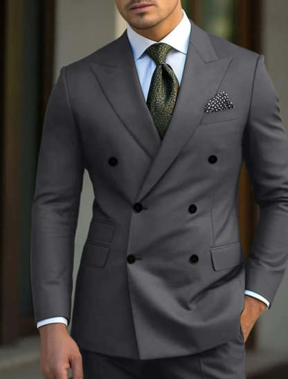 Men's Green Tailored Fit 2-Piece Double Breasted Six-Button Solid Wedding Suits-BMbridal