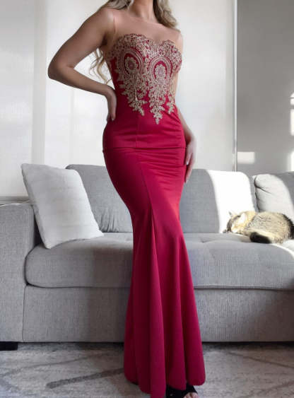 Mermaid Floor-Length Sheer Floor Length Dresses with Rhinestone Appliques-BMbridal