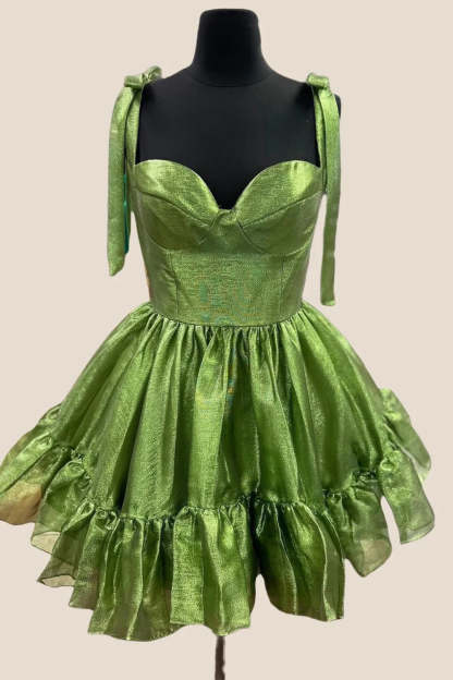 Metallic Pink Adjustable Straps A Line Short Corset Homecoming Dress with Ruffles