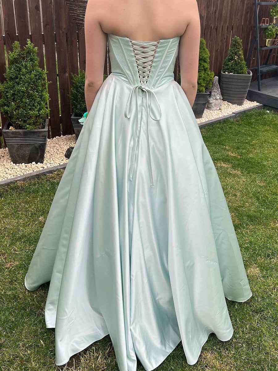 Mint Green Strapless Shimmer Corset A-Line Long Prom Dress