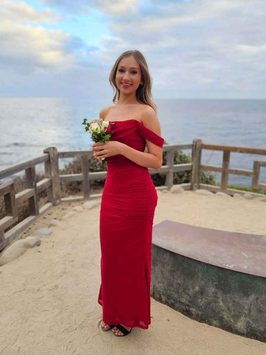 Blue Off The Shoulder Pleats Mermaid Long Formal Prom Dress