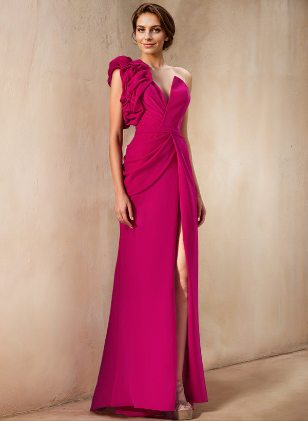 One-Shoulder Column Gown for the Mother of the Bride with Side Slit-BMbridal
