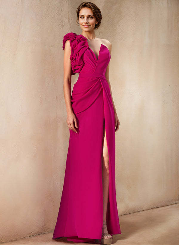 One-Shoulder Column Gown for the Mother of the Bride with Side Slit-BMbridal