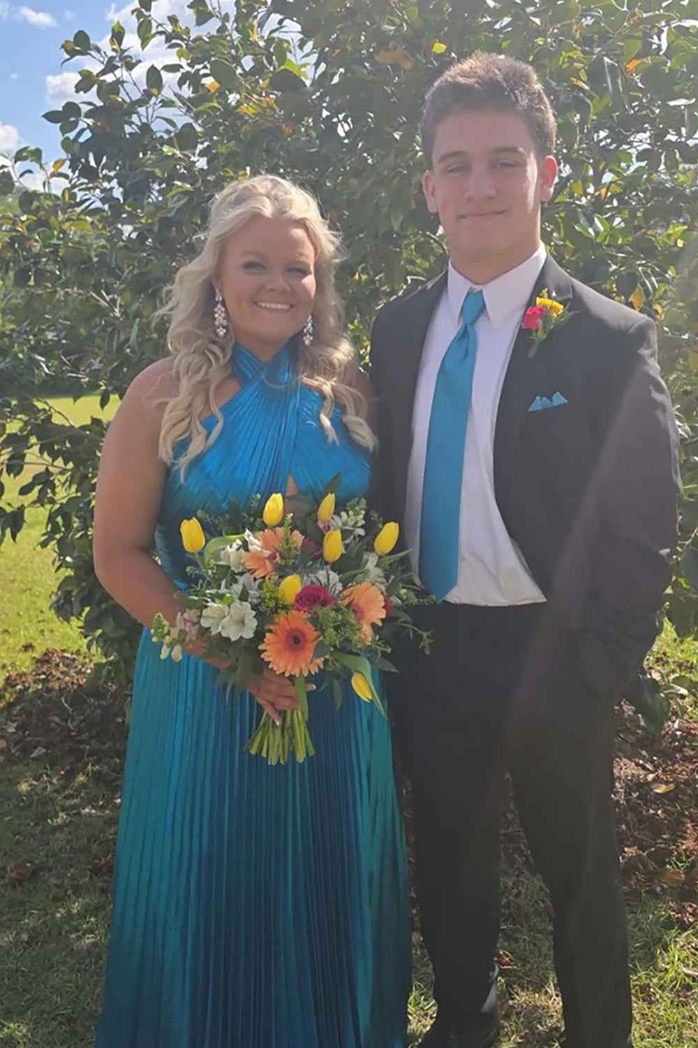 Metallic Blush Halter Neck A-Line Pleated Long Prom Dress with Slit