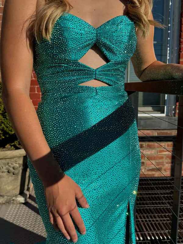 Light Yellow Mermaid Strapless Keyholes Prom Dress with Beads