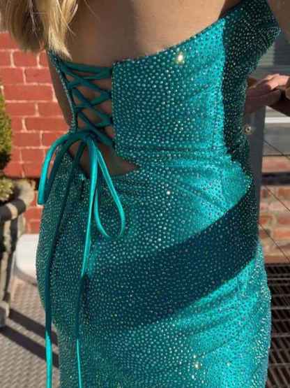 Light Yellow Mermaid Strapless Keyholes Prom Dress with Beads