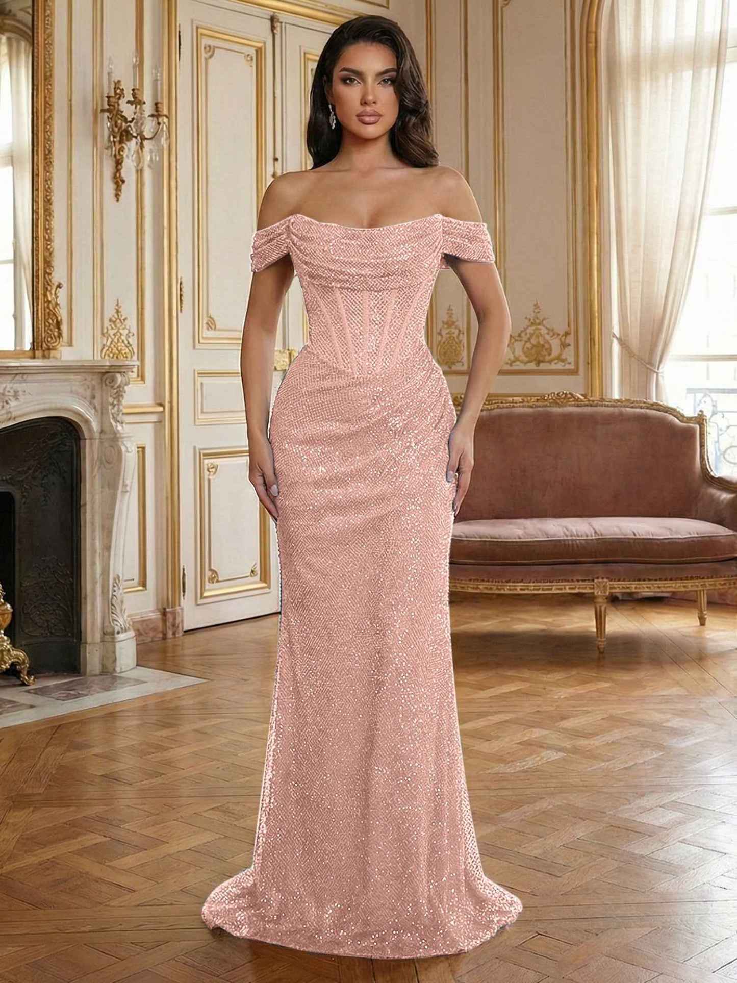 Red Off-The-Shoulder Sequined Corset Mermaid Long Prom Dress