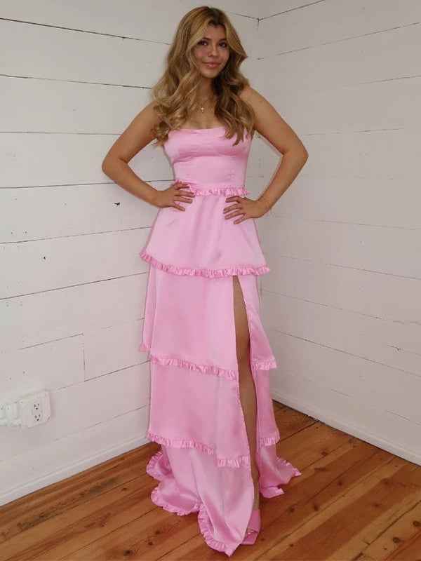 Orange A Line Cantaloupe Corset Tiered Long Prom Party Dresss