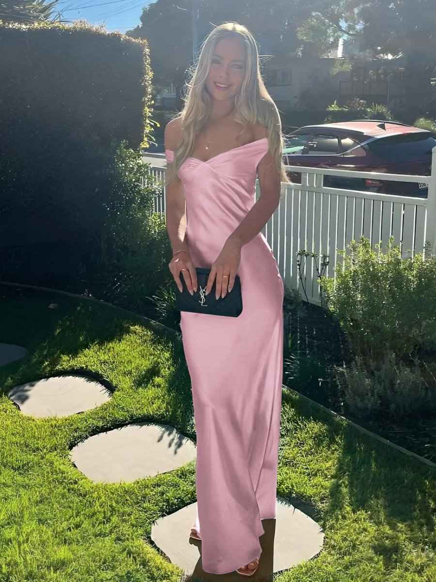 Aqua Mermaid Off The Shoulder Sheath Satin Long Prom Dress