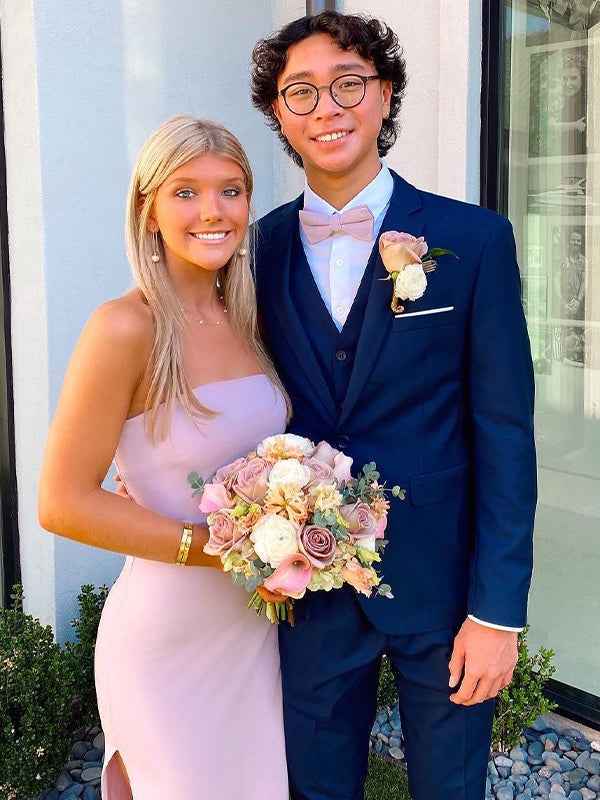 Pink Mermaid Strapless Short Prom Dress with Slit