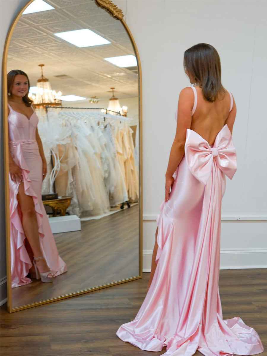 Pink Dramatic Ruffle Prom Gown with Sheer Corset Bodice