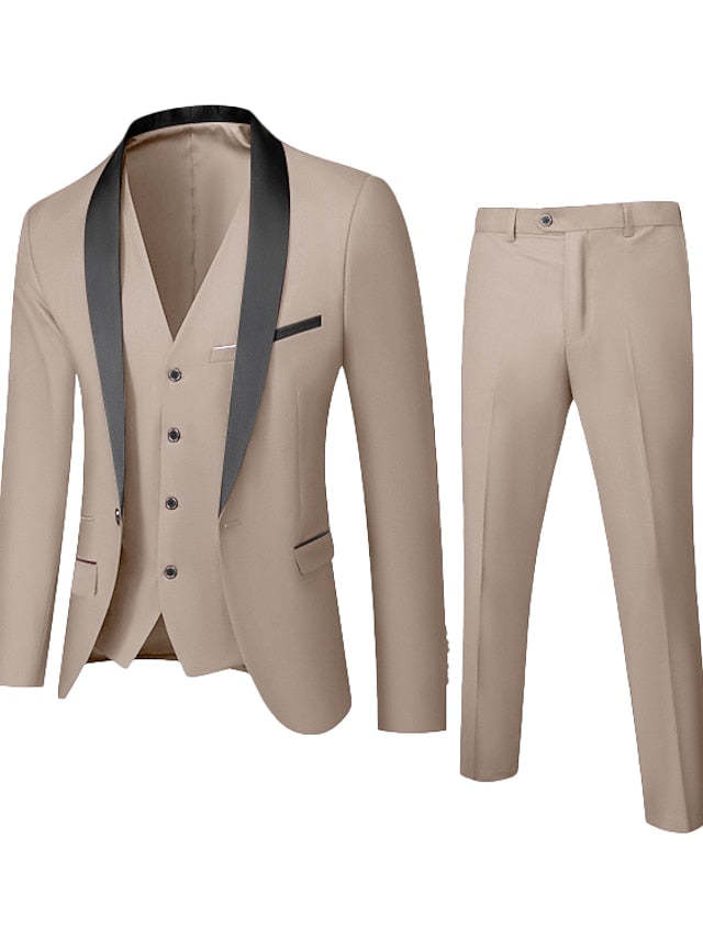 Single-Button One-Breasted Three-Piece Wedding Suit For Men Standard Fit-BMbridal