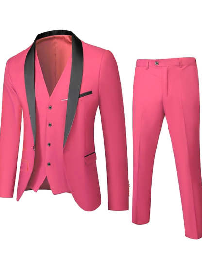 Single-Button One-Breasted Three-Piece Wedding Suit For Men Standard Fit-BMbridal