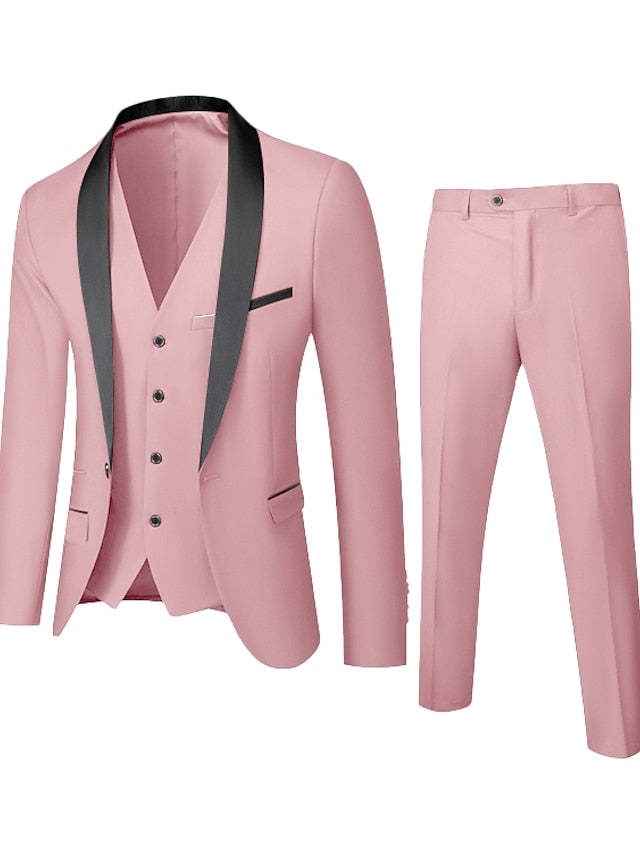 Single-Button One-Breasted Three-Piece Wedding Suit For Men Standard Fit-BMbridal