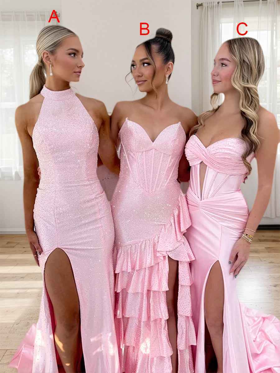 Radiant Pink Sequin Corset Long Prom Dress