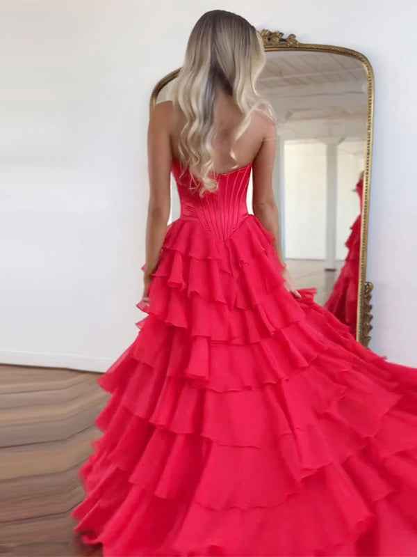 Yellow A Line Strapless Satin Corset Long Prom Dress with Ruffle Skirt