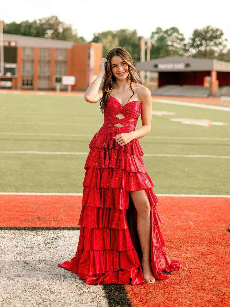 A Line Strapless Sweetheart Satin Prom Dress with Keyhole