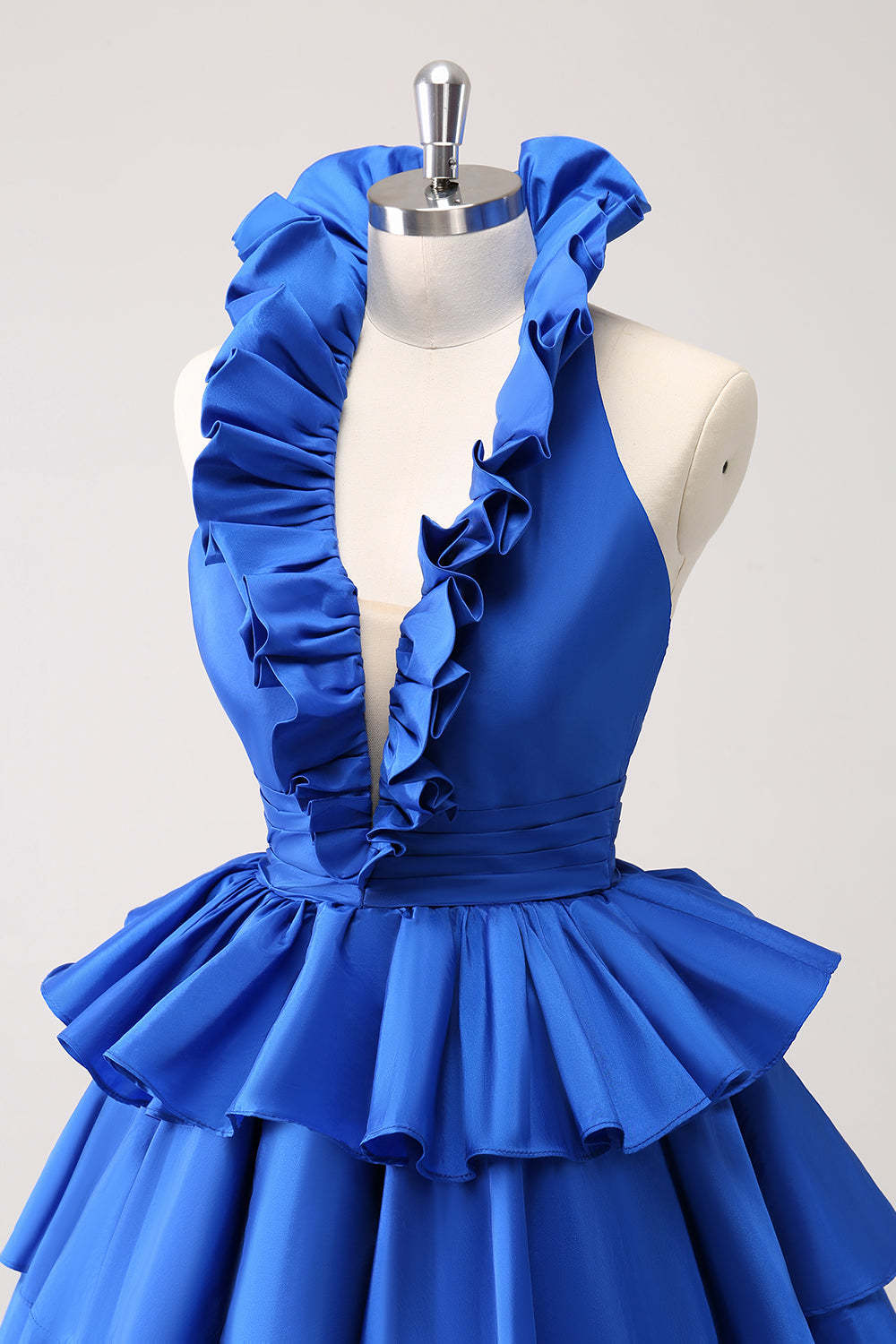 Red Deep V-neck A-Line Satin Short Homecoming Dress with Ruffles