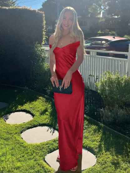 Aqua Mermaid Off The Shoulder Sheath Satin Long Prom Dress