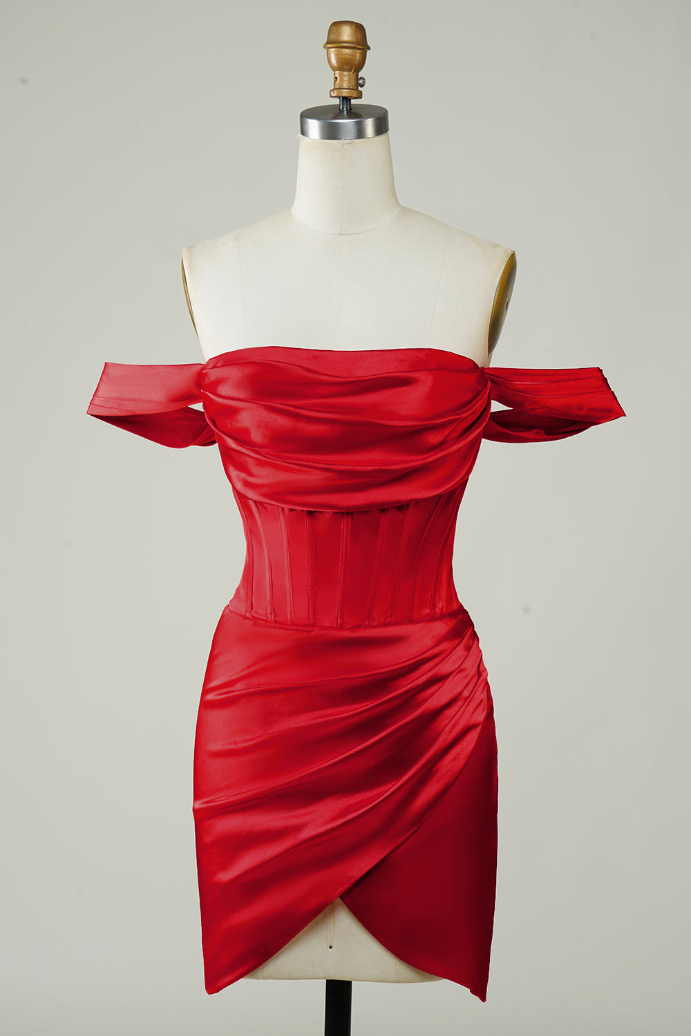 Red Satin Tight Off the Shoulder Short Corset Homecoming Dress