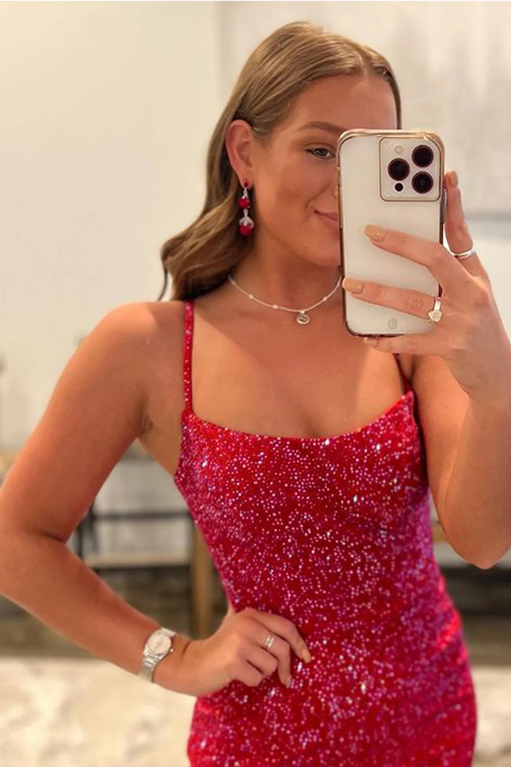Red Sequins Lace-Up Tight Short Homecoming Dress