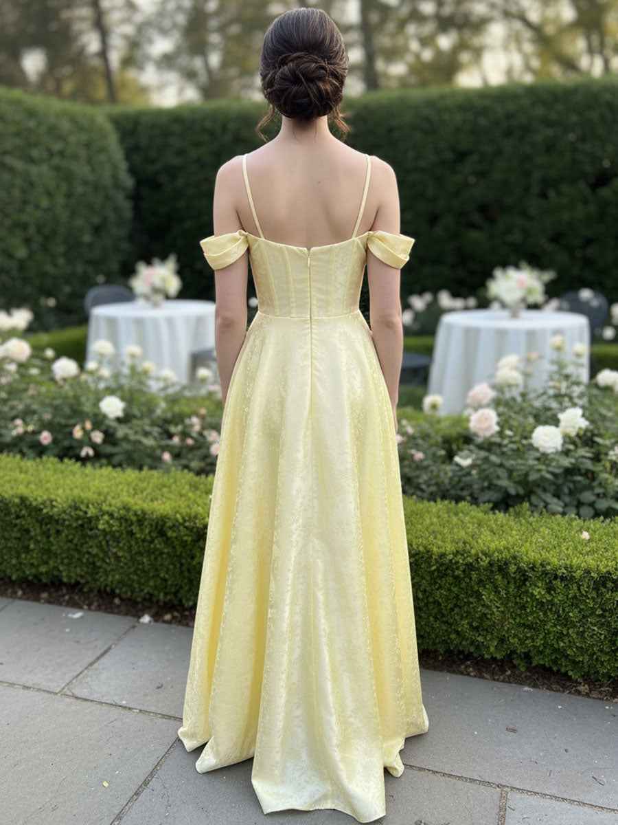 Romantic Off-Shoulder Jacquard A-Line Long Prom Dress