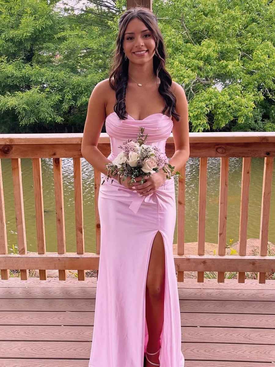 Romantic Soft Pink Cowl Neck Corset Satin Prom Dress